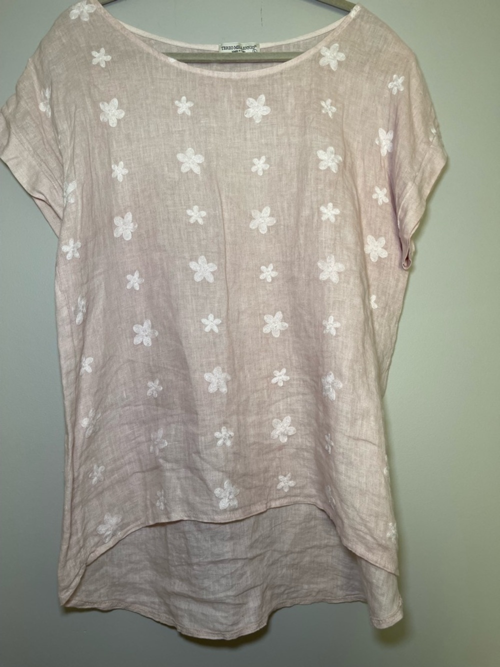 Terzo Millennio Pink Embroidered Linen Top Made in Italy Size LG